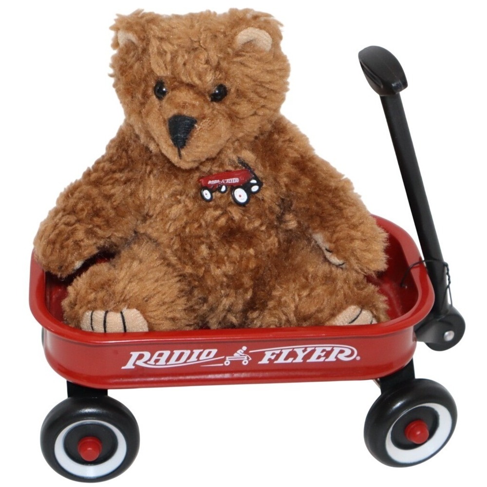 Radio Flyer Little Red Wagon Miniature with Grizz No 11 Friends Plush Teddy Bear